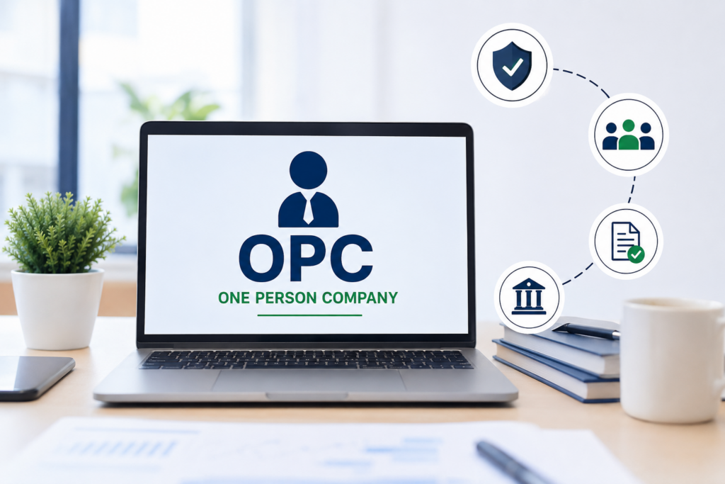 OPC Company Registration Online in India with business incorporation, legal compliance, and startup registration concept