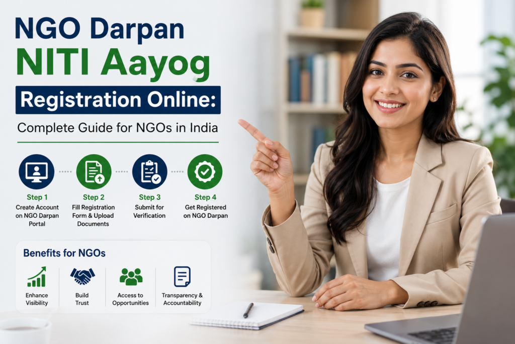Female professional explaining NGO Darpan NITI Aayog registration for NGOs