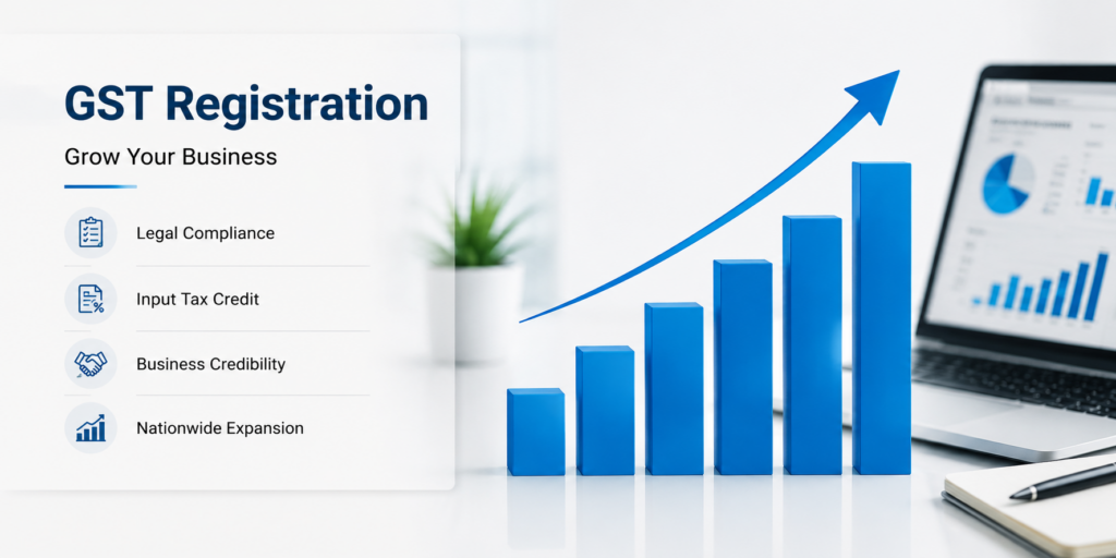 GST Registration services in India with business growth chart and compliance benefits