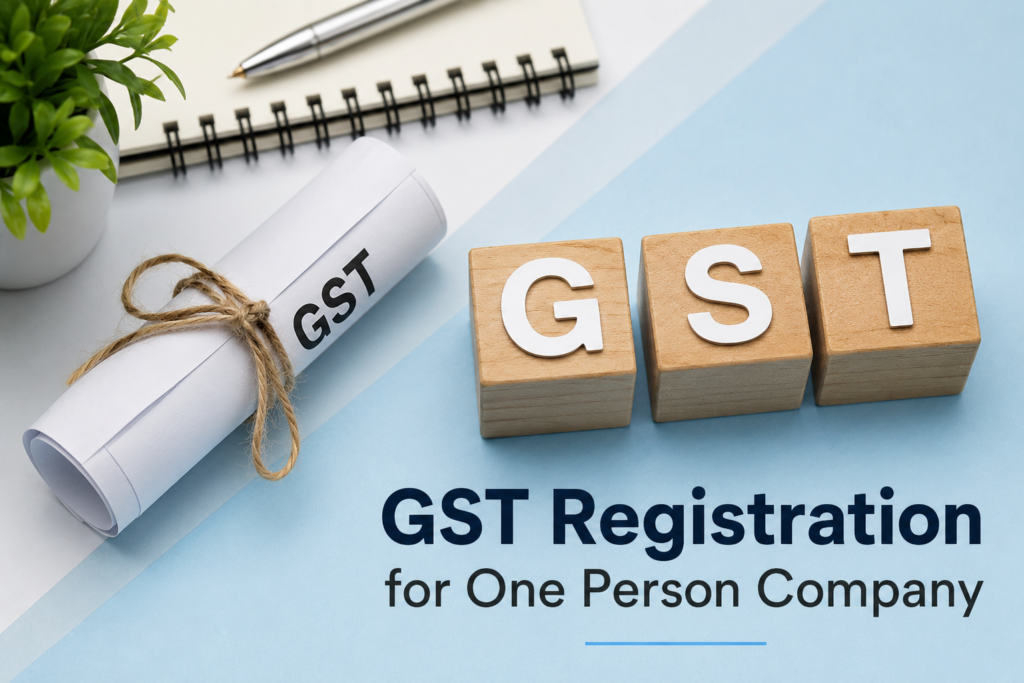 GST registration documents with wooden GST letters for OPC registration